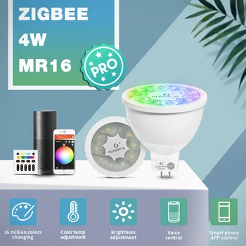 GLEDOPTO ZigBee 3.0 Smart RGBCCT MR16 Tähelepanu keskpunktis Pro 4W AC/DC12V Pirn 30 Kraadine valgusnurk Tööd Alexa Echo Plus App Hääl RF