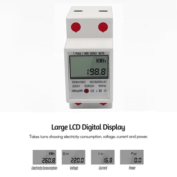 DDM15SC LCD Digitaalne Ekraan ühefaasiline DIN-Rail Energia Arvesti 5-80A 220V 50Hz KWh Elektrooniline Arvesti elektritarbimist Jälgida