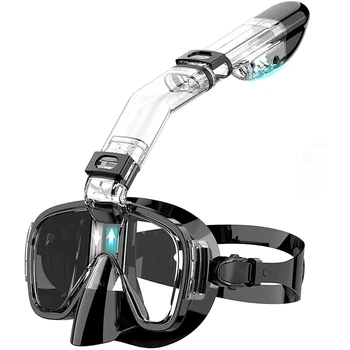 2X Snorkel Mask Kokkupandav sukeldumismask Komplekt Koos Kuiva Top Süsteemi Ja Kaamera Mount,Must