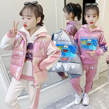 2023 Korea, Sügis-Talv Laste Kapuutsiga Jakid Pullover Kampsunid Riided Elementaarne Tüdrukute Soe Puuvillane Jakk Tops Kolme-töö