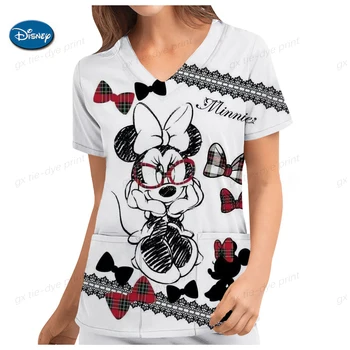 Naiste Minnie Mouse T-Särk, Naiste Haigla Ühtne Taskud, V Kaelus Särk, Õde Ühtne, Disney Mickey 2023