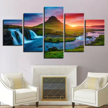 Juga Mägi Jõe Looduse lõuend Seina Art Pilt Home Decor Pildid Nr Raamitud 5 tk Tuba Decor Maalid HD Prindi