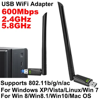 600Mbps USB WiFi Adapter 2.4 GHz 5.8 GHz, USB Traadita Võrgu Kaart Windows XP/Vista/Linux/Win 7/Win 8/Win8.1/Win10/Mac OS