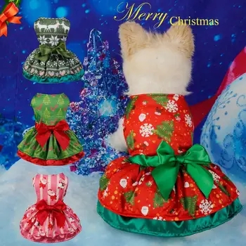 Lemmiklooma Jõulud Kostüüm Jõulude Pet Kleit Armas Lemmikloom Jõulud Kleidid Easy-to-wear Bowknot Kaunistatud Puhkus Riided Koertele