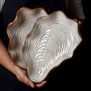 Jaapani shell plaat roog loominguline lihtne ebaregulaarne leibkonna keraamilised lauanõud puuviljasalat plaat eriline-kujuline plaat õhtusöök