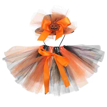 Oranž Seelik Väike Koer Kostüüm 2-Osaline Komplekt, Tutu Müts Cosplay Riided Kassi Silmadega Halloween Kutsikas