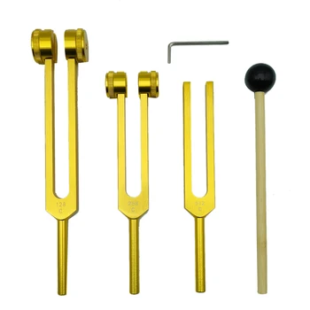 4 Pack Tuning Fork Komplekt(128Hz, 256Hz, 512Hz)koos Tuning Fork Haamer Heli Heli Vibratsiooni Tool Ilma põhjata,Kuld