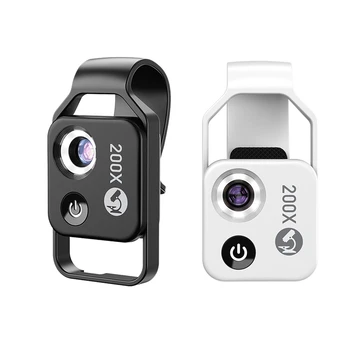200X Mobiiltelefoni Mikroskoobi Mikro-Objektiiv Universaalne Klamber LED Valgus Pocket Mini Luup Mikroskoobid