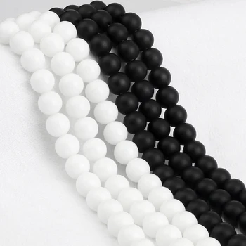 4 6 8 10 mm Hulgimüük Natural Stone Must Valge Onyx Helmed poola Matt Sile Ring Rant jaoks Võlusid Ehteid Teha DIY Bracelets