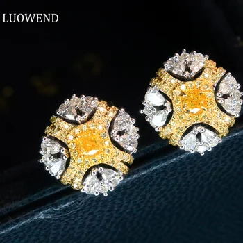 LUOWEND 18K Valge Kullaga Kõrvarõngad Naiste Luksus Tõeline Looduslik Kollane Teemant Kõrvarõngad Läikiv Hobune Silma Tükeldatud Valge Teemant Ehted