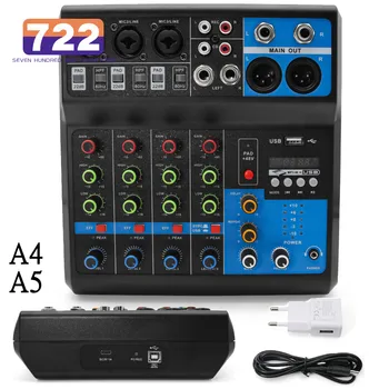 HD A4 A5 helikaart Mixing Console Mikser Professionaalne Audio 4 5 Kanali Heli Mikser Live Streaming Audio DJ Seadmed