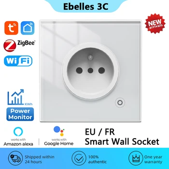 Tuya Zigbee Wifi Smart Pistikupesa Võimsus Jälgida ELI/Prantsusmaa Pistik Seina Klaasist Paneel, Outlet Kodumasina Adapter Alexa Google