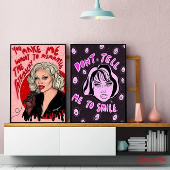 Feministlik Tüdruk Ei Ütle Mulle, et Naeratus Quote Naine Prindi Plakat, Lõuend Seina Maali Kunst Pildid Põhjamaade Kodu Kaunistamiseks raamita