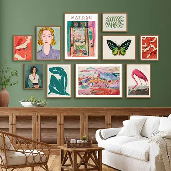 Henri Matisse Kraana Lind, Liblikas Kassi Lill, Roosa ja Roheline Eklektiline Seina Art Maali Lõuendile Plakat Printimiseks Pilte, Tuba Decor