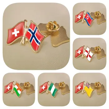 Šveits ja Nigeeria Niger Niue Põhja-Iirimaa Põhja-Korea Norra Topelt Ületanud Sõprus Lipud Sõle Rinnamikrofon Nööpnõelad Märgid