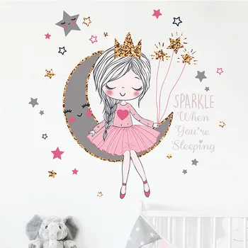 Printsess Moon Seina Kleebis Tapeet, elutoas Kodu Kaunistamiseks Tüdrukute Tuba, Magamistuba Decor Ilus Karikatuurid Kleebised