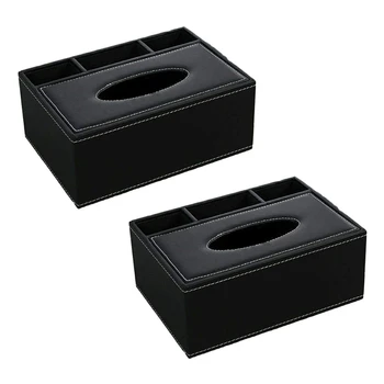 2X PU Kudede Box puldiga Omanik Multifunktsionaalne Desktop Korraldaja Pliiats Kääride Konteiner (Must)