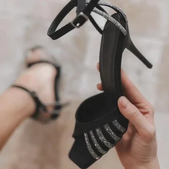 2023 Uus Naiste Kõrge Kontsaga Sandaalid Suvel Läbipaistvad Kontsad Luksus Rhinestone Rihm Slingbacks Naine Seksikas Pulm Sandal